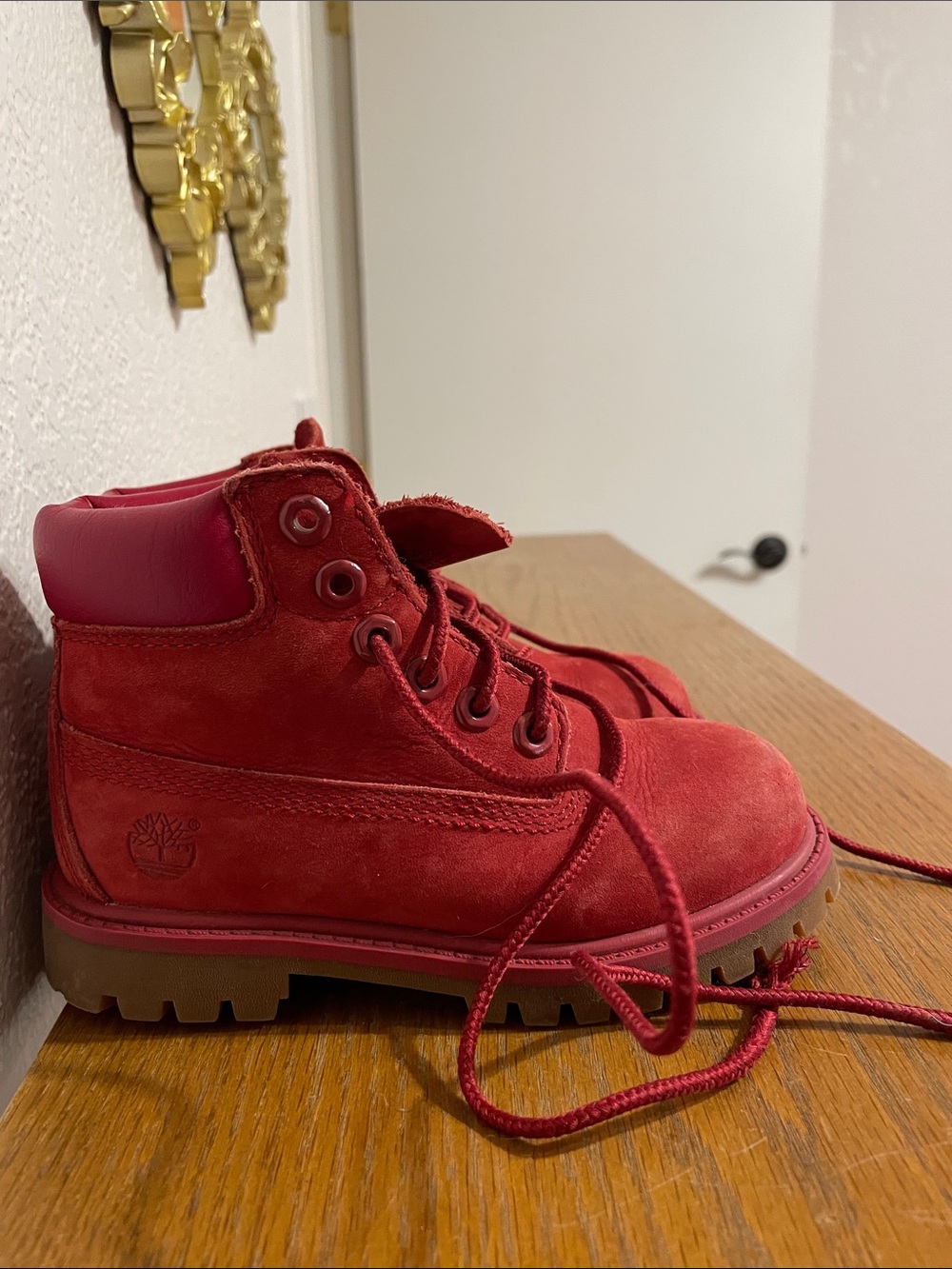 Timberland Kids Red Suede Lace-Up Boots